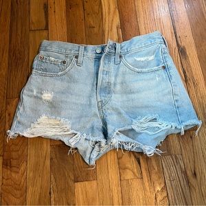 Levi's 501 High Rise Cutoff Jean Shorts w/ Buttons, Blue 27